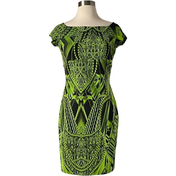 Chiara Boni Green Graphic Print Sheath Dress La Petite Robe 42 - Picture 6 of 6